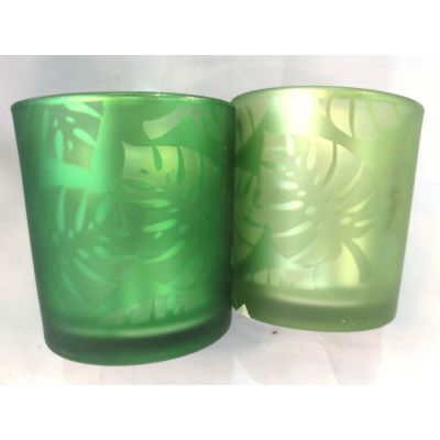 Glas-Teelicht Blatt 7,3 x 73 x 8 cm grün ass 080439
