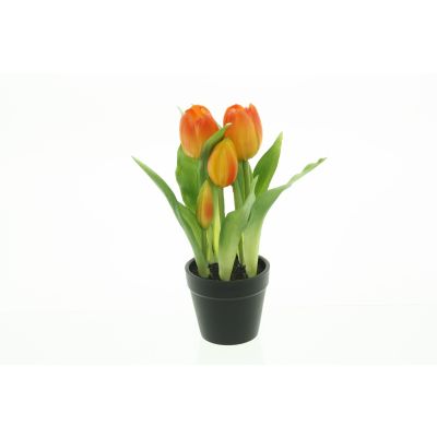 Deko Tulpe  im Topf  H 25 cm orange 110081