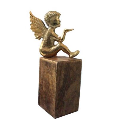 Alu-Engel auf Holzsäule 19x7,5x8cm, gold lt. burnt 118394
