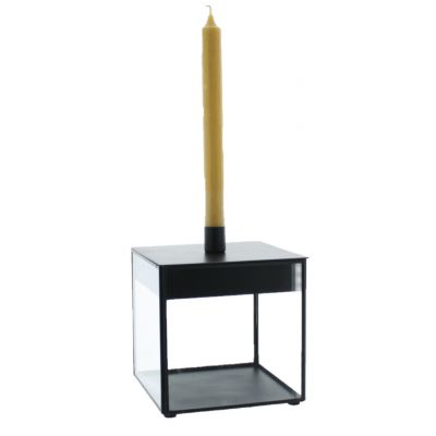 Metall-Kerzenhalter mit Box 18 x 18 x 18 cm schwarz 120009