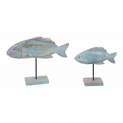 Holz-Fisch auf Metallständer 22,5 x 18 x 5 cm distress blau 121901