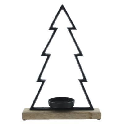 Alu-Baum offen auf Holzständer  m. Kerzenhalter 33x23x8 cm schwarz 124929