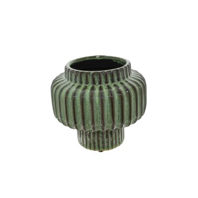 Keramik Topf Luzern 19,5x19,5x19cm, grün gestreift 129804
