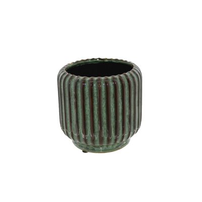 Keramik Topf Genf  8x8x7,5 cm grün gestreift 131125