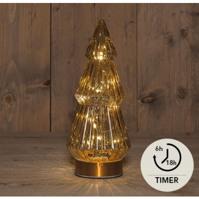 Glasbaum Amber 10L mit gold. Fuß berstein/gold, 10x23,5cm, batteriebetrieben 131805