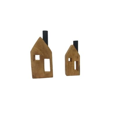 Holz-Haus mit Metall-Schornstein 17,5 x 7 x 4 cm  132869