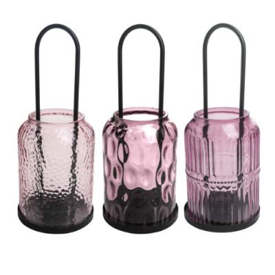 Glas Laterne Funky Jar 28x11,5cm, pink 133331